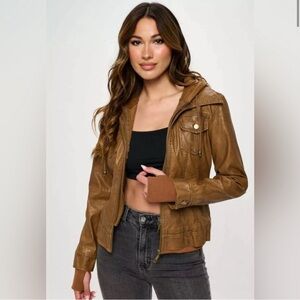 Coalition LA Double Zip Hooded Long Sleeve Leather Jacket
